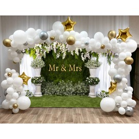 Wedding Photography Backdrop 10x8ft Mr and Mrs Bridal Shower Party Decorations White Curtain Romantic Flower Green Grass Engagement Engaged Ceremony Photo Background