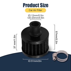 WINUERK Air Filter Cold Air Intake Filter Breather, 12mm Mini Turbo Vent Air Intake Filter Cleaner, Universal Car Accessories Replaces Air Filters Fit for Car Motorcycle Go Kart (Black)