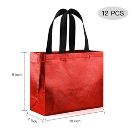 WRAPAHOLIC 12 Pack Reusable Red Gift Bag with Handles - Medium Size 8 x 4 x 10 inch - Perfect for Christmas Gift Bags, Shopping Bag, Goodie Bags, Party Favor Bags