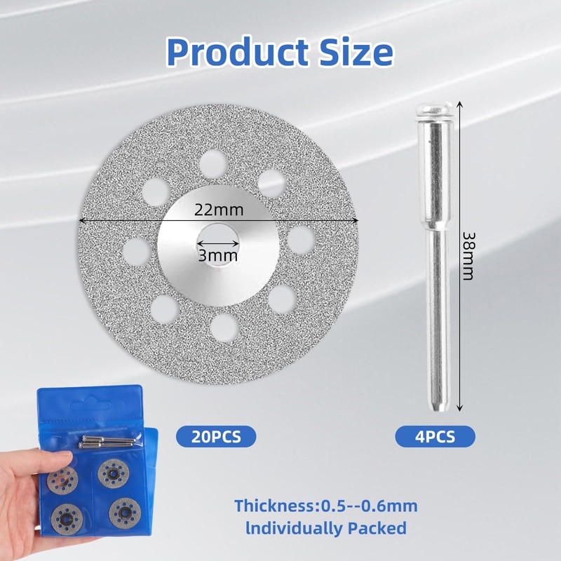 Pack of 20 Diamond Cutting Discs for Dremel Rotary Tool