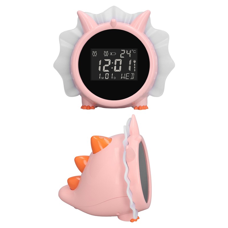 Alarm Clock Pink Dinosaur Shape Multifunctional Bedside LED Electronic Alarm