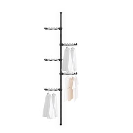 Hershii 5 Tiers Expandable Clothes Drying Rack Coat Tree Clothes Garment Hanger Standing Laundry Tension Rod Floor to Ceiling Corner Storage Organizer for Indoor, Balcony - Black