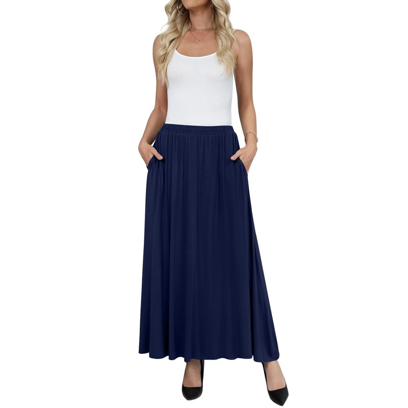 Yincro Womens Maxi Skirt Casual Flowy Elastic High Waist Long