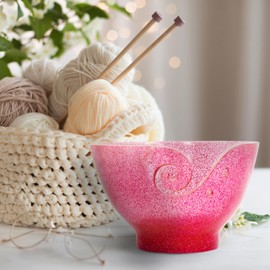 Divit Shilp Handcrafted Resin Yarn Bowl, Knitting Resin Storage Bowl, Crochet Kit Organizer. (Pink Glitter)