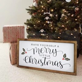 MICWIC Merry Little Christmas wall decor Solid Wood Sign with Holiday Quote Have Yourself A Merry Little Christmas Home Decoration 16 x 8 Inches