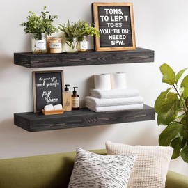 YLYHSST 36x3x7 inch Floating Shelves Wall Mounted - Set of 2 Black Rustic Solid Wood Wall Shelf - Heavy Duty Decorative Storage Shelves for Living Room, Bedroom, Bathroom, Kitchen