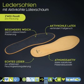 biped 2 Pairs Set Leather Insoles with Activated Carbon, Leather Soles Against Sweaty Feet, Soft Leather Insoles for Men and Women Shoes z2763 (41)