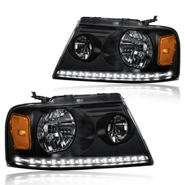 DimFlux LED Headlight Assembly for 2004-2008 Ford F150/2006-2008 Lincoln Mark LT Pair of Driver Left & Passenger Right Side Replacement Black Housing Amber Reflector