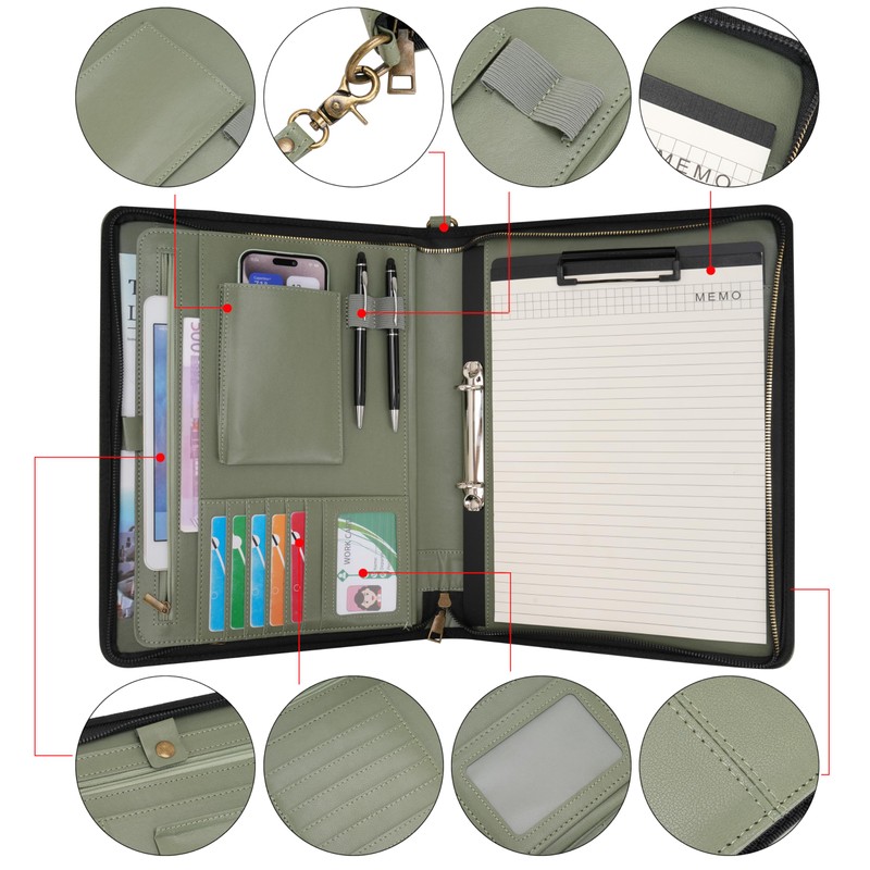 Wason A4 Portfolio with Zipper - Leather PU Padfolio with