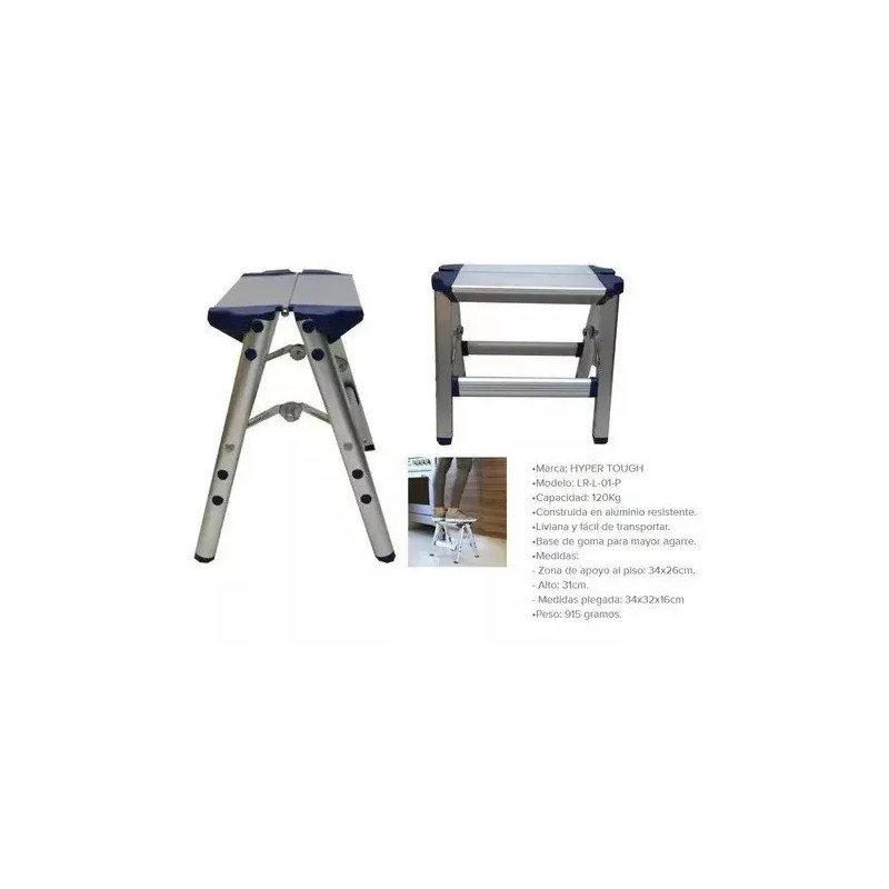 Hyper Tough Banco Aluminio Pequeño 1 Peldaño Uso Rudo Antidezlizante