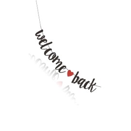 Welcome Back Banner, Hanging Heart Buntings - Outdoor Paper Flag Decorations for Parties & Gardens - Black,size：Cord length 1.2 metres, each sheet approximately 15.0 cm high