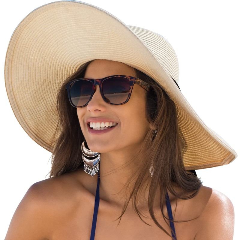 DRESHOW Women's Straw Hat with Wide Brim Floppy Foldable Cap