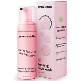 grace & stella Award Winning Hydrating Face Wash (150ml) - Gentle Foaming Facial Cleanser with Hyaluronic Acid, Rose Water, Aloe Vera - Moisturizing Cleansing Foam for Normal to Very Dry Skin - Vegan