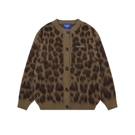 Aelfric Eden Leopard Print Cardigan Sweaters for Women Cheetah Y2k Crewneck Button Down Knit Cardigans Long Sleeve Sweater, Coffee, Small