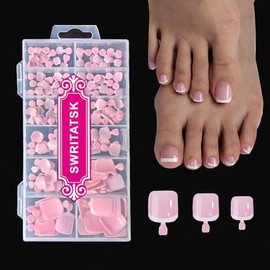 Puntas para uñas de los pies - Puntas francesas cortas para dedos del pie cuadradas para usar uñas de los pies 120 piezas/caja, 12 tamaños Uñas postiz