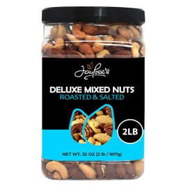 Mixed Nuts Deluxe - Roasted & Salted | 32 oz Reusable Container | Healthy Gourmet Variety Snack Mix with Cashews, Almonds, Brazil Nuts, Pecans, Hazelnuts (No Peanuts) Holiday Gifts | Keto, Vegan Friendly, Healthy Nut Mix | Jaybee's