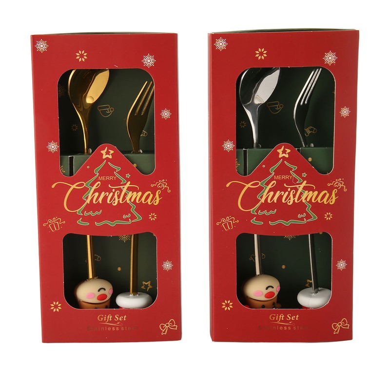 4Pcs Christmas Spoons and Forks Set Stainless Steel Cartoon Funny