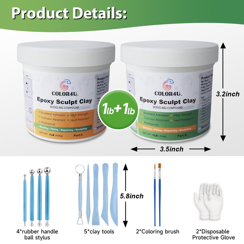 Epoxy Sculpt Clay, 2 Pound White Epoxy Putty,2 Part Strong