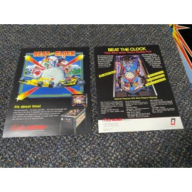 2 1985 BALLY FACTORY ORIGINAL BEAT THE CLOCK PINBALL PROMO FLYER UNCIRCULATED