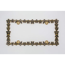 Creathome 3D Shining Daisy Wrenth License Plate Frame from Pure Zinc Alloy Metal Perfect Plate Holder,Matt Gold with Black Glitter