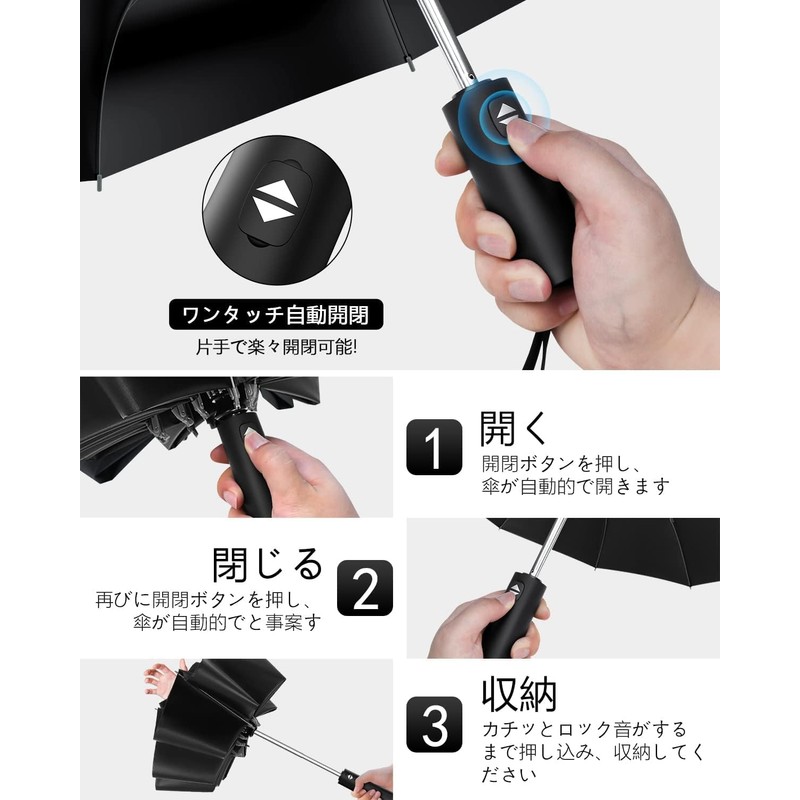 NSYS-Black-2025d4 Folding Umbrella, Reverse Folding Umbrella, One Touch, Automatic Open/Close,