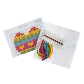 Trimits Children Learn to Cross Stitch Kits Counted Cross Stitch, Canvas Needle Thread Instructions Included, 15 x 15cm (6 x 6in), Heart
