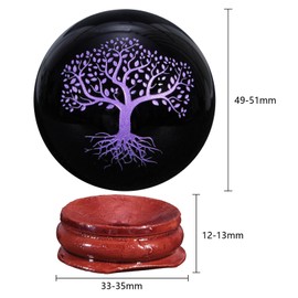 mookaitedecor Engraved Tree of Life Symbol Black Obsidian Crystal Ball Sphere Ornament with Wooden Stand, Healing Crystal Stone Wiccan Witchcraft Gifts Reiki Spiritual Room Desk Decor(Purple)