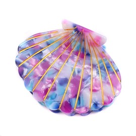 Women Fashion Shell Shape Claw Clips Acrylic Resin Jaw Clip Hair Clamps Marble Pattern Hairpins Hair Accessories (Purple)