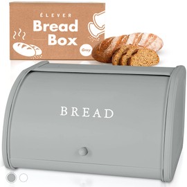 LEVER Modern Farmhouse Bread Box, Large, Gray - Bread Storage Container for Kitchen Countertop