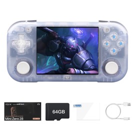 Ampown 2025 New Mini Zero Retro Game Console,2.8 Inch IPS Screen 640x480,Built-in 64GB TF Card,Portable Game Console with 2900mAh Battery,Support HD and TV Output Casual (Blue-64G)