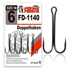 FANATIK Double Hook Double Long FD-1140 Size 8, 7, 6, 4, 2, 1, 1/0, 2/0, 3/0 Jig Fishing Hook for Rubber Bait Offset (Black, 27 mm - #8-5 Pieces)