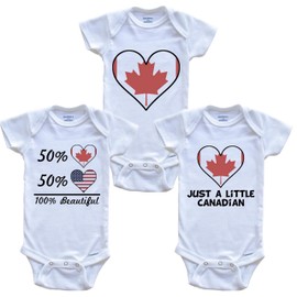Canadian American Heart Flag Baby Bodysuit Bundle (3 Piece Set), 3-6 Months White