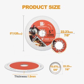Diamond Metal Cutting Disc 125 mm Vacuum Brazed Cutting Disc Diamond Cutting Disc for Cutting Carbide, Alloys, Iron, Stainless Steel