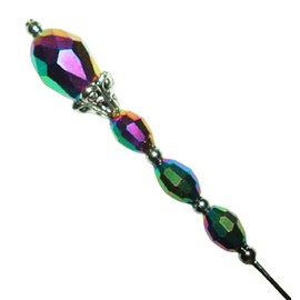 METALLIC RAINBOW Glass CRYSTAL Stick Hat Pin Long Hatpin Vintage Style Silver Plated