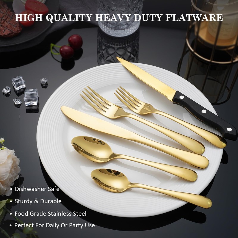 KOOMADE Silverware Sets with Steak Knife - 24 PC Stainless