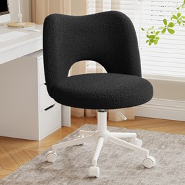DurayLoly Small Vanity Chair with Silent Wheels Black, Cute Vanity Chair with Back,Ultra-Plush Fleece Cute Desk Chair, Small Office Chair Height Adjustable,for Make-up Room,Bedroom