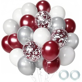 Graduation Party Decorations Maroon/Maroon White Graduation Decorations Class of 2025,Burgundy White Silver Balloons/Burgundy Grad Birthday Party Bridal Shower Wedding