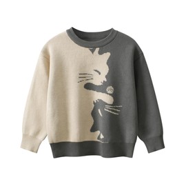 Azalquat Toddler Baby Boy Girl Knit Sweater Pullover Cotton Cartoon Sweatshirt (Khaki Cat, 7-8 Years)