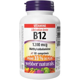 Webber Naturals Vitamin B12 1200 mcg, Timed Release, 80 Tablets, Supports Energy Production and Metabolism, Vegan