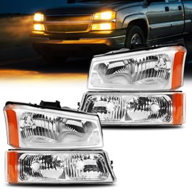 Shocklight Headlights Compatible with 2003 2004 2005 2006 2007 Chevy Silverado1500/2500/3500/1500HD/2500HD,2003 2004 2005 2006 Avalanche 1500/2500 Headlamp Chrome Driver and Passenger Side