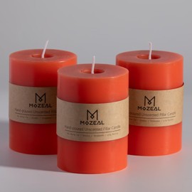 MOZEAL 3" x 4" Hand-Poured Unscented Candle, Dripless Pillar Candle Set of 3, Long Clean Burning, Approx 72 Hours Burn Time, Rustic Country Style, Wedding, Coral Charm, Home Decor, Living Coral