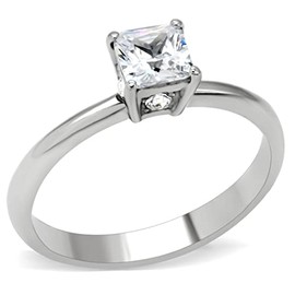 YourJewelleryBox Solitaire Princess Simulated Diamond Ring Stainless Steel Engagement Size P TK202