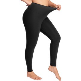 High Waisted Tummy Control Leggings, Buttery Soft Leggings for Moms and Those with Muffin Tops, Gel-Wrapped Waistband Yoga Pants, Black, Large, 25''