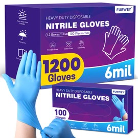 FURWEY Nitrile Disposable Gloves 6Mil -1200 Count Disposable Gloves, Blue, Latex Free,Powder Free for Cleaning Cooking Food Prep(Small)
