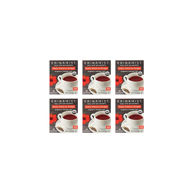 China Mist Zesty Hibiscus Ginger Organic Herbal Tea, 15 tea