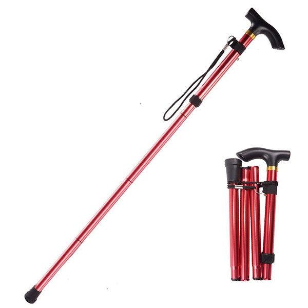 Fullgaden Upgraded Version Hiking/Trekking/Camping Stick&Pole Foldable, Portable, Adjustable Hand Walking Cane, Mountaineering Crutches Outdoor for Men, Women, Red