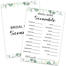 HQLOW 30 Pcs Bridal Word Scramble Game Wedding Shower Games, Bridal Shower Games 30 Guests for Engagement Wedding Party (Eucalyptus Botanical Style) -0015