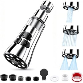 Aireador de Grifo Cocina con Filtro, 3 Modos Extensor G1/2 | Marca gen?rica, material acero inoxidable, acabado cromado, rosca G1/2", apto para cocina