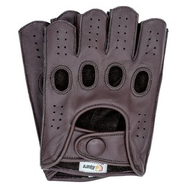 Riparo Women Genuine Leather Reverse Stitched Half-Finger Fingerless Driving Motorcycle Gloves (7.5, Brown)