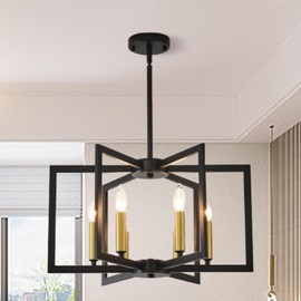 Klrbiqy 6-Light Modern Black Chandelier for Dining Room Light Fixture Over Table Modern Farmhouse Geometric Metal Hanging Industrial Chandeliers for Entryway Kitchen Hallway(Black Gold)